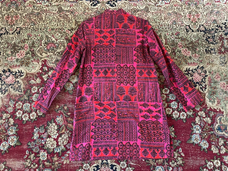 Vintage 70s Gumps San Francisco Indian hand block print tunic top, high end, bohemian dress, XS/S image 3
