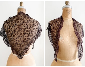Vintage 1950s dark burgundy wine lace scarf, vintage head scarf, goth aesthetic, gothic scarf