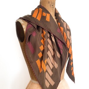 Autumn vibes 70s LANVIN PARIS chocolate brown silk scarf, orange & plum, accordion pleated scarf, soir, designer scarf, made in France image 5