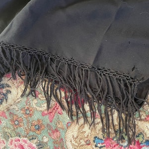 Antique Victorian mourning shawl black wool shawl with fringe, gothic home image 3