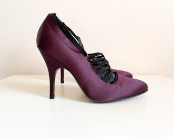 Gorgeous LANVIN plum silk stiletto heels, purple heels | French designer shoes, made in Italy, 39 1/2, fits @8.5M