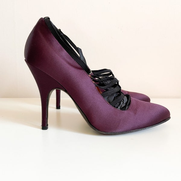 Gorgeous LANVIN plum silk stiletto heels, purple heels | French designer shoes, made in Italy, 39 1/2, fits @8.5M