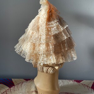 Vintage 1940s cream lace pixie cap whimsical lace topper, pointy cap, fairy core, Halloween costume image 10