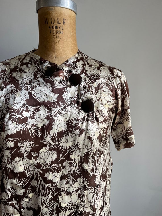 True vintage 1940’s rayon satin blouse | brown & … - image 1