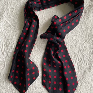 Vintage 80s all silk cravat, neck scarf navy blue & red polka dot, beautiful quality image 4
