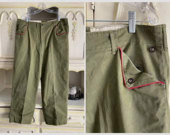True vintage 1950’s Boy Scouts uniform pants, drab green cotton trousers | gender neutral, size adult men’s 39W x 26