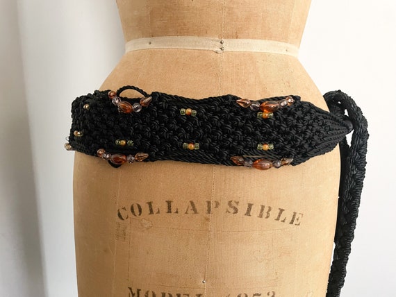 Gorgeous woven hip sling belt, black rayon with a… - image 2