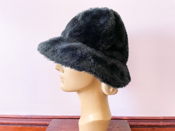 Vintage 1960’s black fuzzy faux fur bucket hat| ‘… - image 1