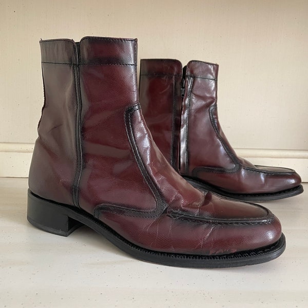 Vintage 1970’s men’s Florsheim ankle boots | oxblood leather zip 70’s boots, fit approx womens 8.5. - 9 M