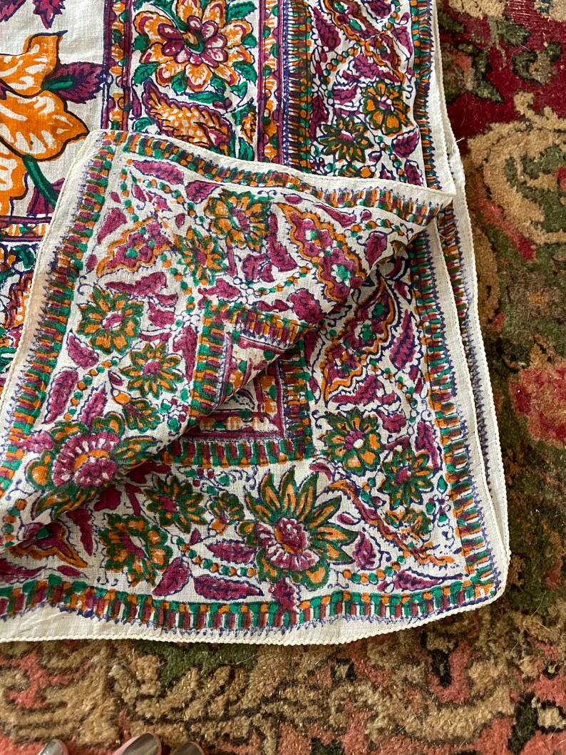 Anne Klein for Robinson & Golluber block print shawl vintage 70s 80s Indian floral cotton gauze wrap, large size image 4