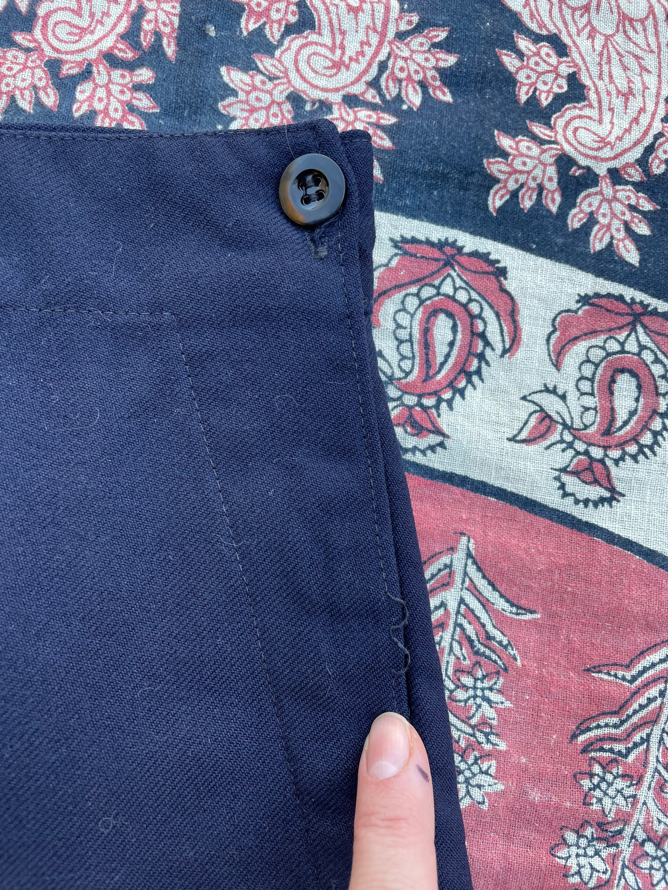 Vintage 70s Navy Blue Wool Sailor Pants Button Bib Front US 