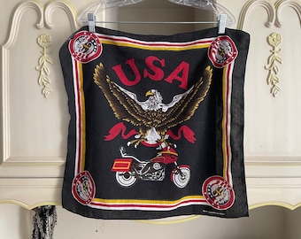 Vintage USA motorcycle & eagle bandana | biker bandana, biker scarf, soft cotton RN 97487