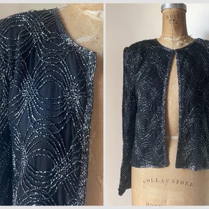 Vintage ‘80s ‘90s Stenay beaded jacket | black silk embellished jacket, India, S