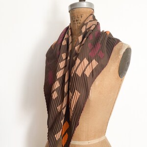 Autumn vibes 70s LANVIN PARIS chocolate brown silk scarf, orange & plum, accordion pleated scarf, soir, designer scarf, made in France image 7