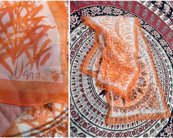 Vintage ‘60s VERA NEUMANN long chiffon scarf | tangerine orange & white, summer, Vera signature and ladybug logo
