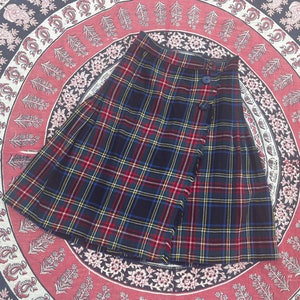 Vintage 1950’s The Scotty Shop, Scottish Imports tartan plaid wrap skirt | kilt with stitch down pleats, Halloween costume, XS/S