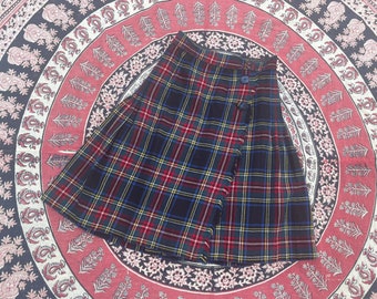 Vintage 1950’s The Scotty Shop, Scottish Imports tartan plaid wrap skirt | kilt with stitch down pleats, Halloween costume, XS/S