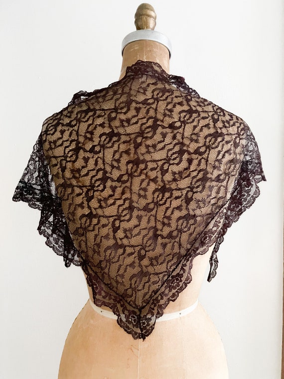Vintage 1950s dark burgundy wine lace scarf, vint… - image 6