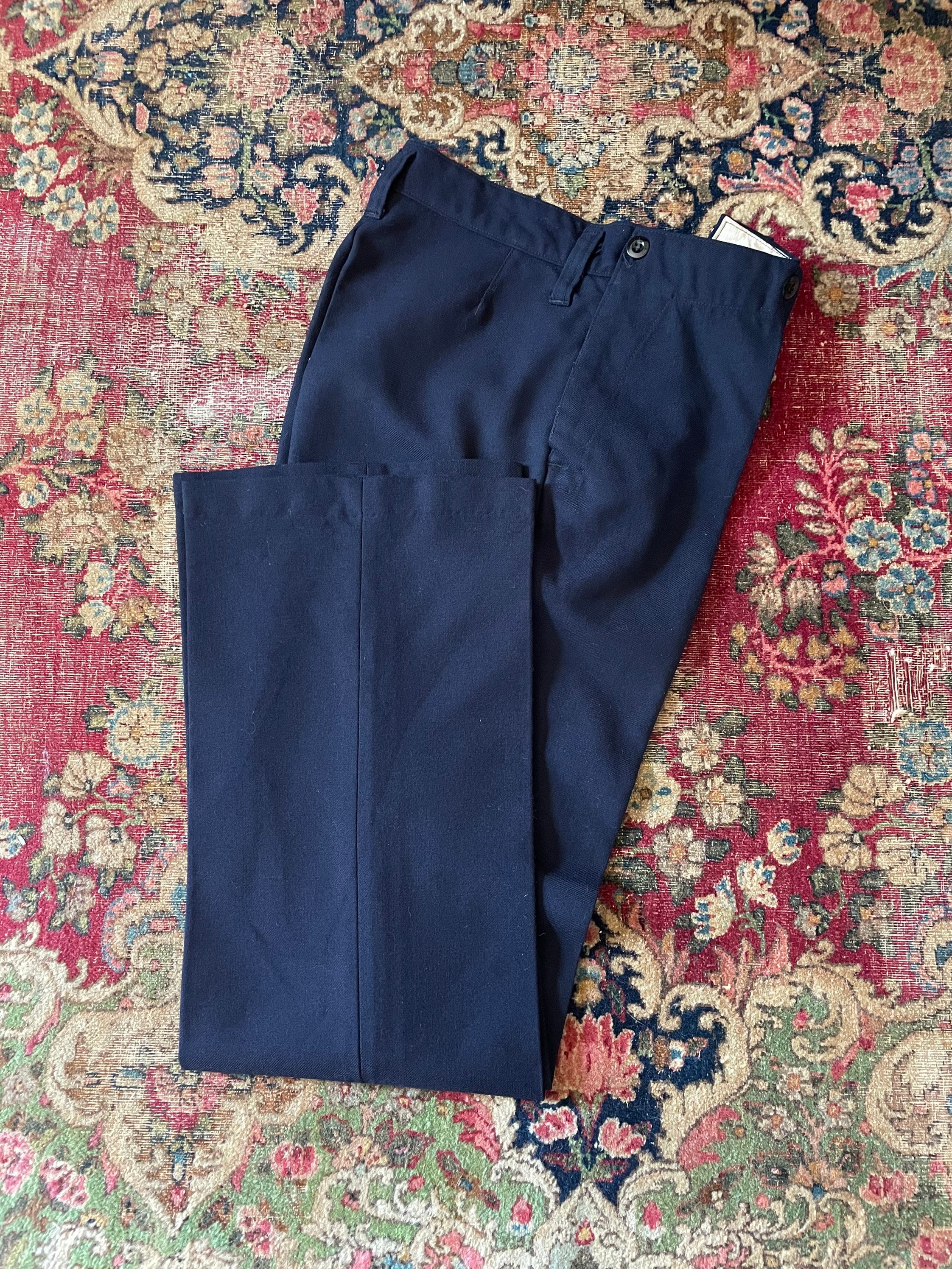 Vintage '70s Navy Blue Wool Sailor Pants, Button Bib Front
