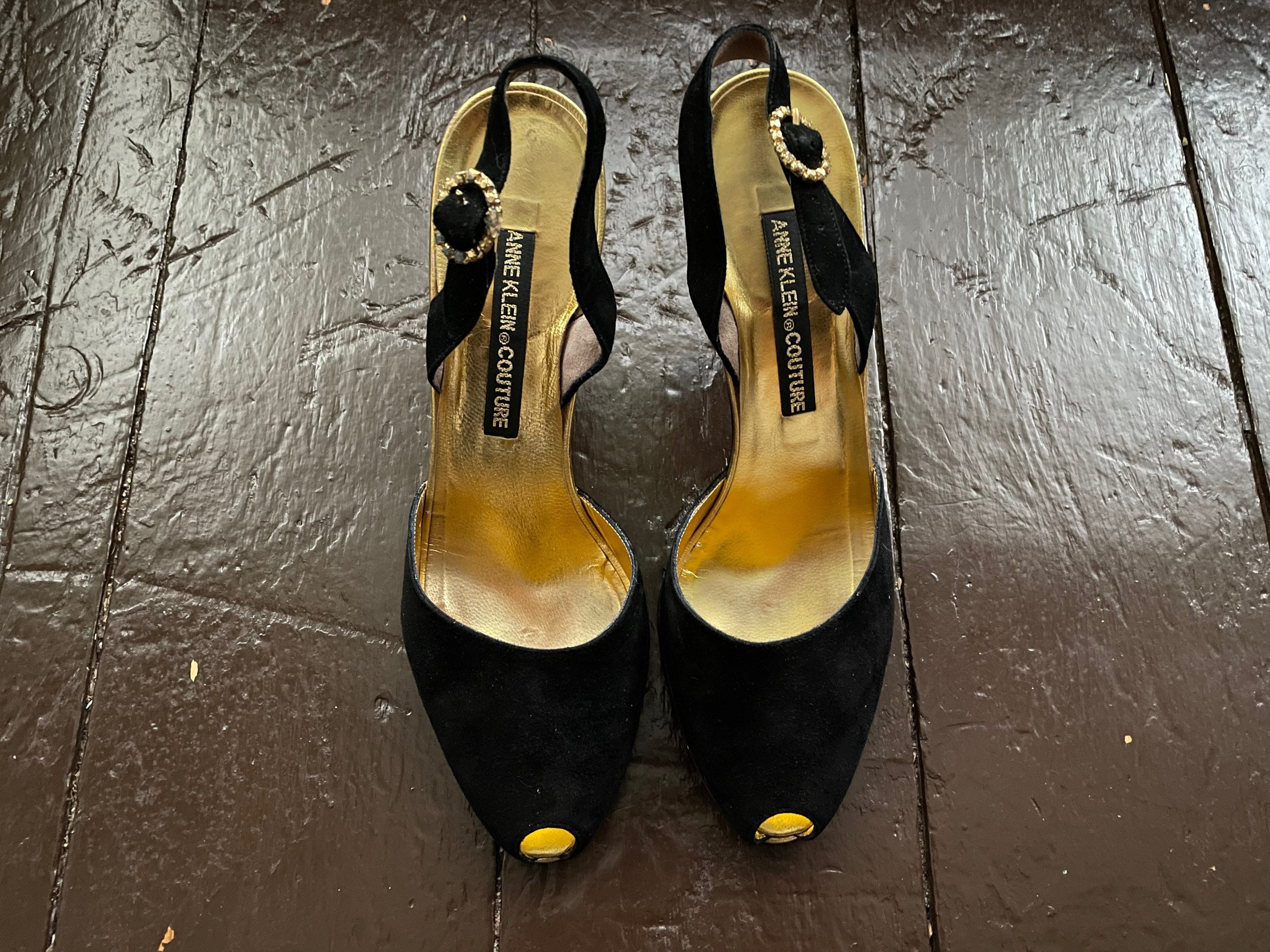 Vintage 50s DeLiso Debs 8.5 silk satin floral heels dead stock