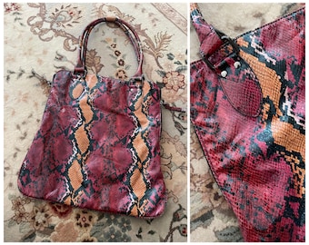 Y2K The Limited large pink & orange snakeskin purse | gorgeous faux reptile, vegan, runway trend, roomy top handle tote bag