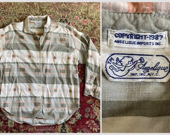 Vintage ‘80s India cotton button down | boho dobby stripe shirt, S/M