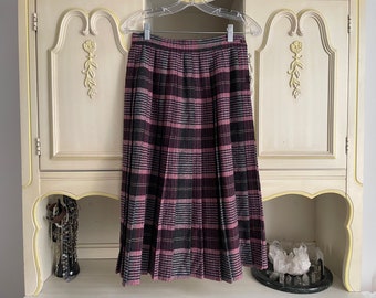 Vintage 80’s The Weathervane muted plaid pleated skirt | high waisted below the knee skirt, wool blend, VTG 9/10 fits S