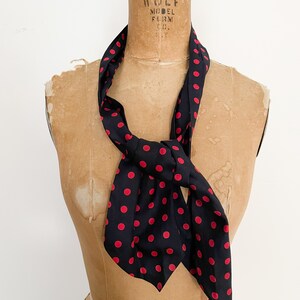 Vintage 80s all silk cravat, neck scarf navy blue & red polka dot, beautiful quality image 3