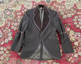 Vintage ‘70s After Six boys’ tuxedo blazer | chocolate brown tuxedo jacket velvet collar, ladies XS