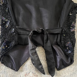 Vintage 80s 90s NIKs TOUCH black iridescent sequin vest with silk sheer back rayon & silk beaded vest, India, S/M image 6