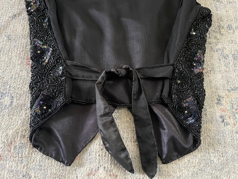 Vintage 80s 90s NIKs TOUCH black iridescent sequin vest with silk sheer back rayon & silk beaded vest, India, S/M image 6