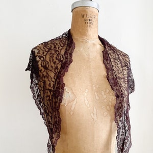 Vintage 1950s dark burgundy wine lace scarf, vintage head scarf, goth aesthetic, gothic scarf image 5