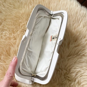 Vintage 1970s made in Italy white leather clutch 70s 80s white resin frame handbag, disco era purse image 4