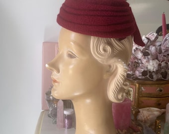 Vintage mid century pillbox hat |wool  herringbone topper, Fall hat