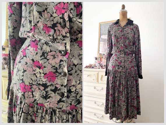 Vintage '80s Maggy London by Jeannene Booher Floral Print