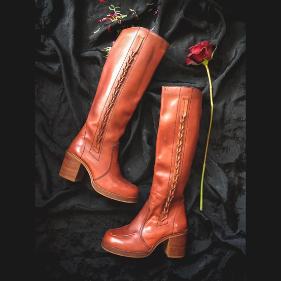 vintage 1970s campus boots, 70s tall leather boots