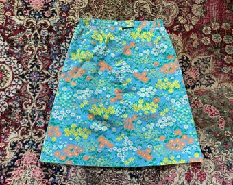 Vintage ‘70s - early ‘80s preppy floral A line skirt | Gordon of Philadelphia knee length colorful skirt, vintage prep, ladies S