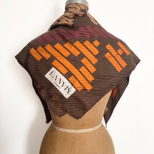 Autumn vibes 70s LANVIN PARIS chocolate brown silk scarf, orange & plum, accordion pleated scarf, soir, designer scarf, made in France image 2