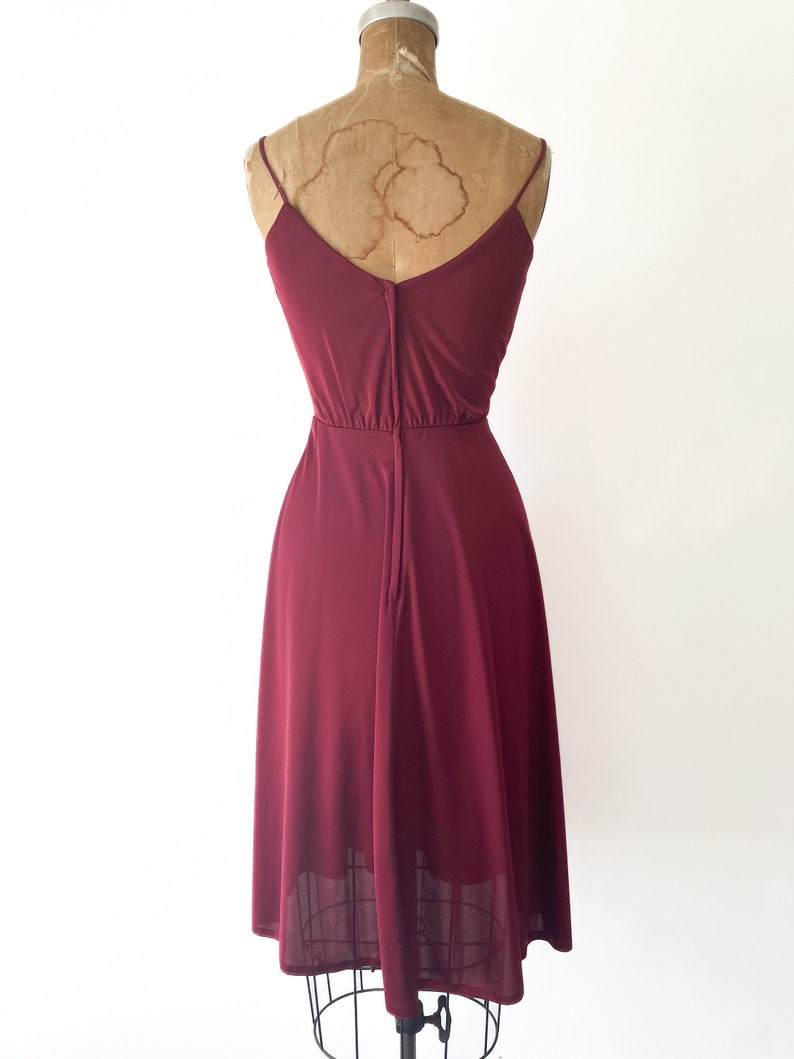 Vintage 1970s early 80s 2 piece dress set Victorian lace blouse & spaghetti strap disco dress, berry wine, XS image 6