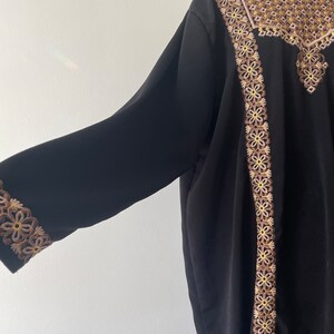 Vintage black embroidered caftan dress, floor length gown Pakistan or Morrocan kaften, boho aesthetic, L/XL Bild 7