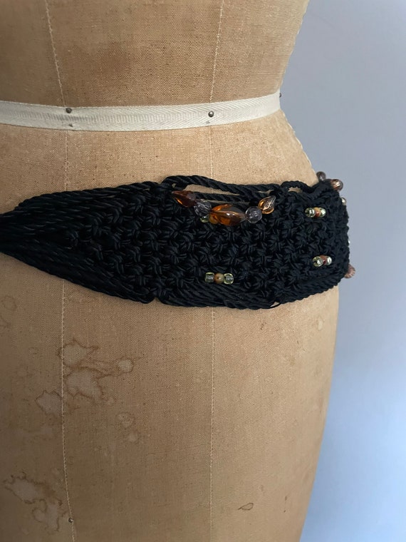 Gorgeous woven hip sling belt, black rayon with a… - image 10