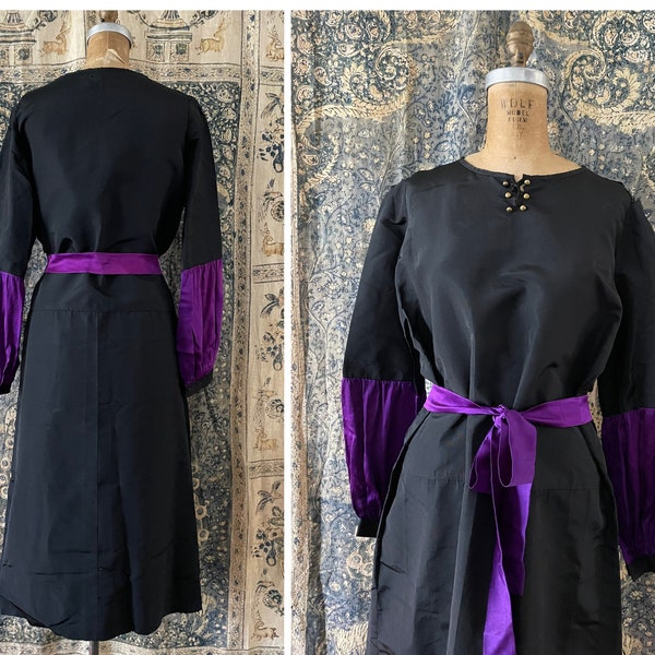 Authentic Edwardian or flapper era 1910s - 1920s drop waist dress, black & purple silk | witchy vibes, antique dress, gothic, magical ritual