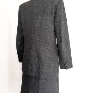 Vintage early 80s SASSON suit , 1980s secretary vibes, Academia aesthetic gray & black wool glen plaid skirt and blazer, S zdjęcie 9