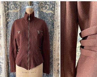 Vintage ‘80s TEMPO PARiS rust wool jacket | high neck zip up blazer, S/M