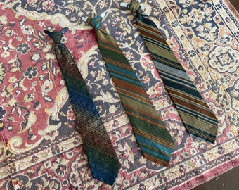 Lot of 3 vintage 1950’s boy’s neck ties | striped rayon necktie, clip on mid century ties for costume or textile design inspo, Halloween