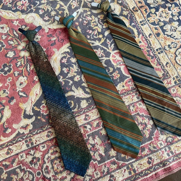 Lot of 3 vintage 1950’s boy’s neck ties | striped rayon necktie, clip on mid century ties for costume or textile design inspo, Halloween