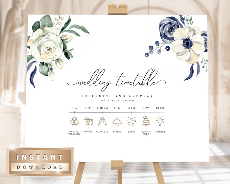 Printable Wedding Day Schedule Order of Events Sign DAZA Editable Wedding Sign Wedding Timeline Poster Wedding Timeline Sign Template