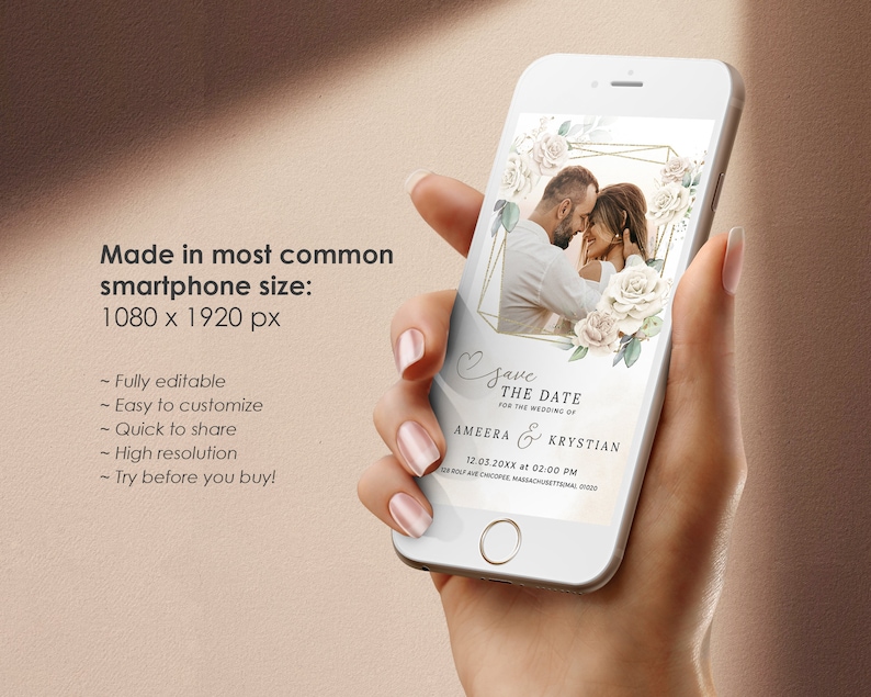 Wedding Phone Invitation Save the Date Smartphone Wedding Invitation with Photo Save the Date Smartphone Template SMS Template BEKA