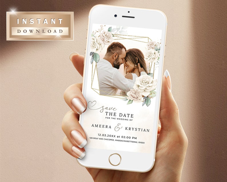 Wedding Phone Invitation Save the Date Smartphone Wedding Invitation with Photo Save the Date Smartphone Template SMS Template BEKA