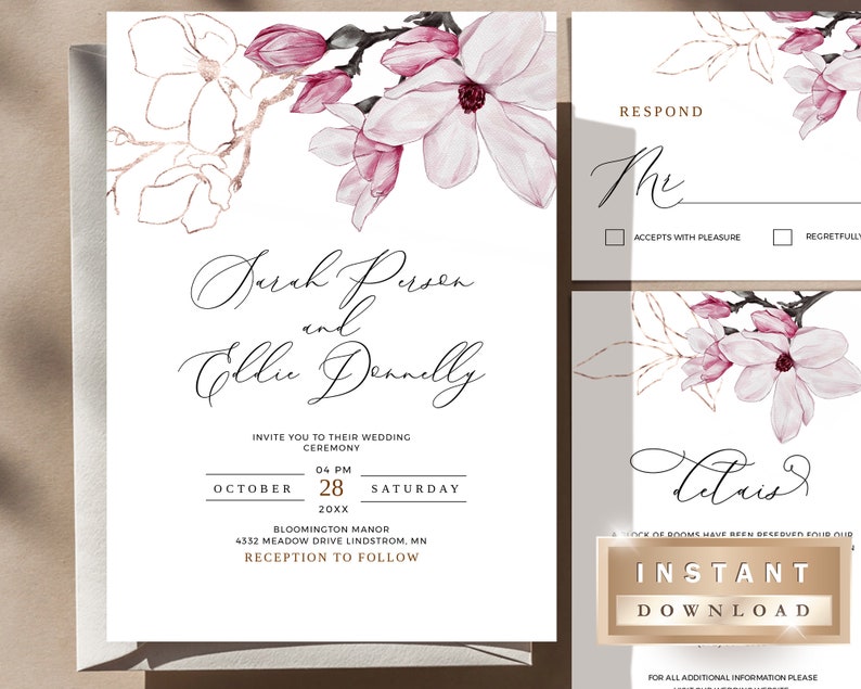 SOSA Wedding Reception and Details Template Download PDF Wedding Bundle Template Instant Download Invitation Blush Pink Respond Card